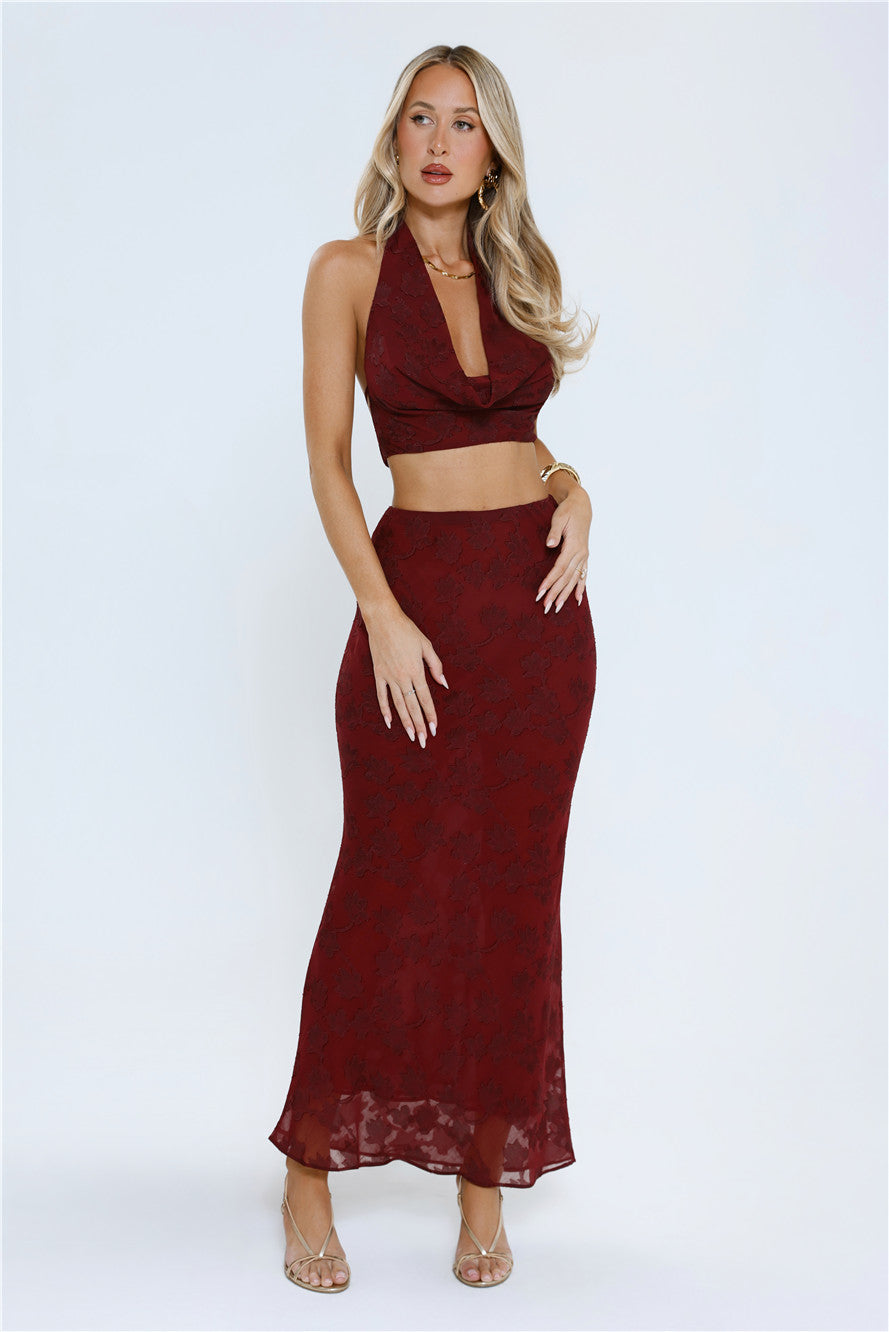 She's The Flame Maxi Skirt Wine