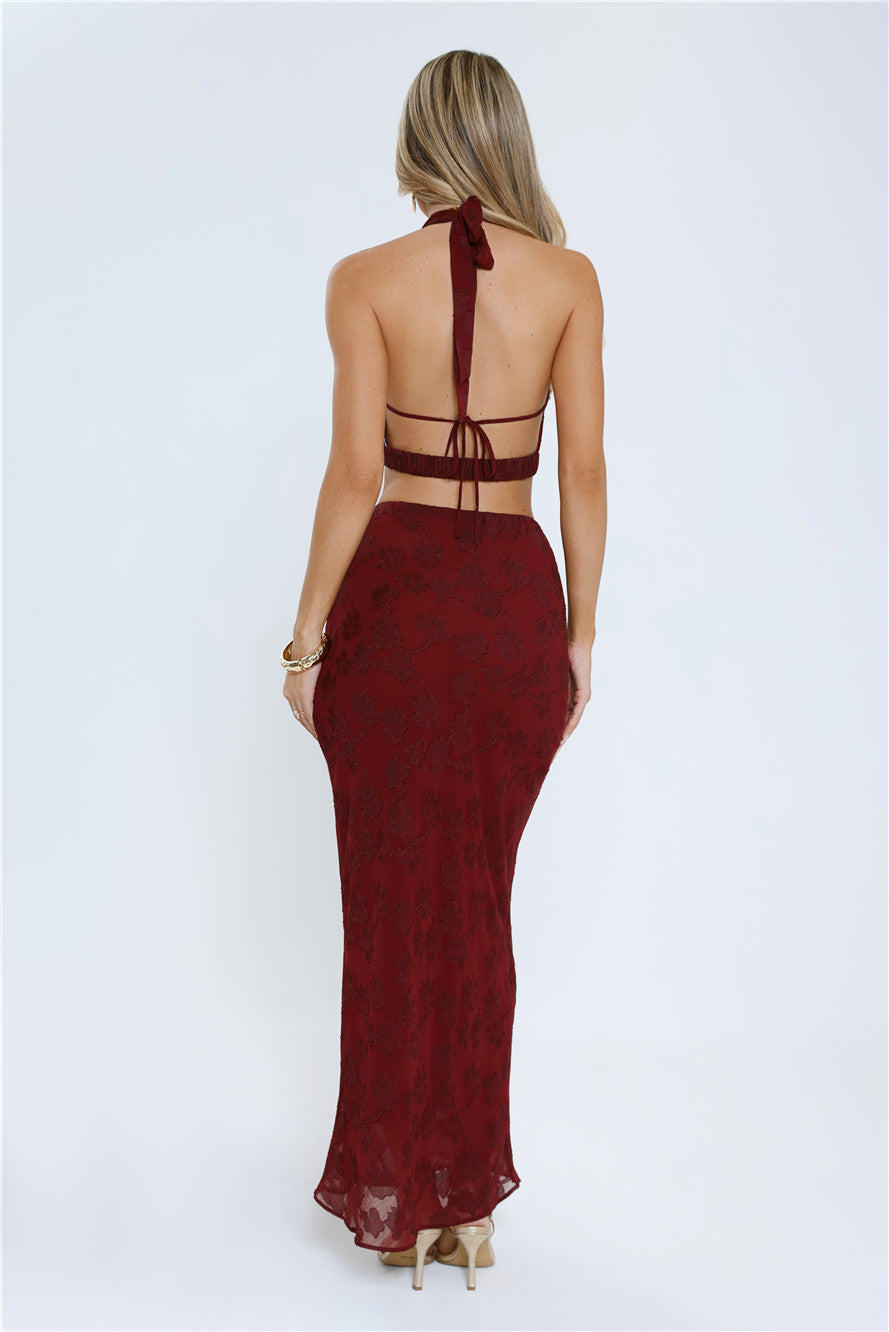 She's The Flame Maxi Skirt Wine