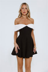 Black Tie Brilliance Off Shoulder Faux Fur Mini Dress Black
