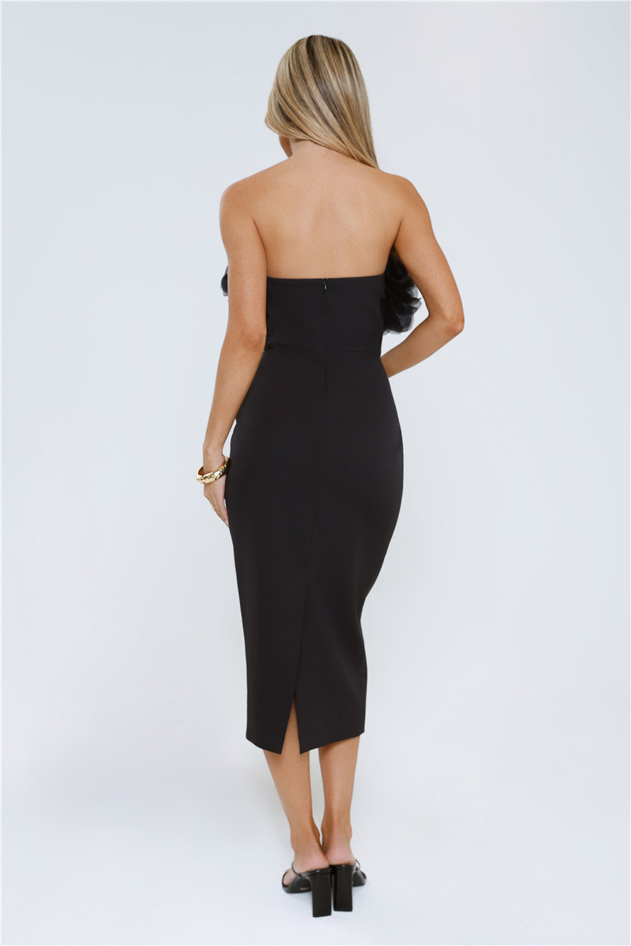 Black Tie Rendezvous Strapless Midi Dress Black