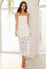 Lustre Luxe Embroidered Midi Dress White