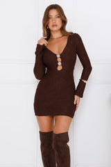 Barely Effortless Long Sleeve Mini Dress Brown