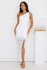 Champagne Crush One Shoulder Lace Maxi Dress White