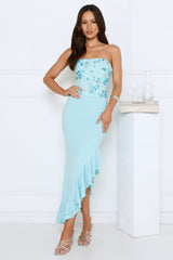 Enchanted Affection Strapless Sequin Midi Dress Blue