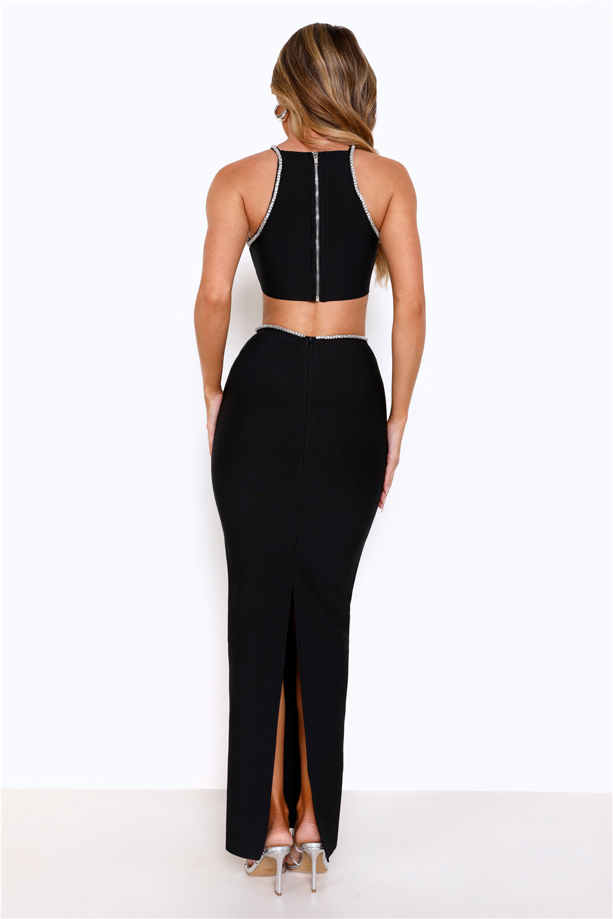 Diamond Charm Bandage Maxi Dress Black