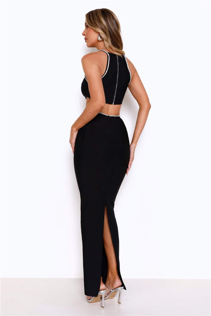 Diamond Charm Bandage Maxi Dress Black