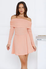 Magic In Motion Off Shoulder Mini Dress Peach