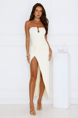 Caviar Please Strapless Midi Dress Yellow
