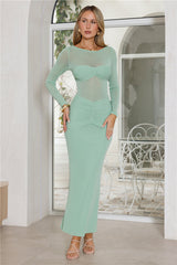 Glitter Night Long Sleeve Maxi Dress Sage