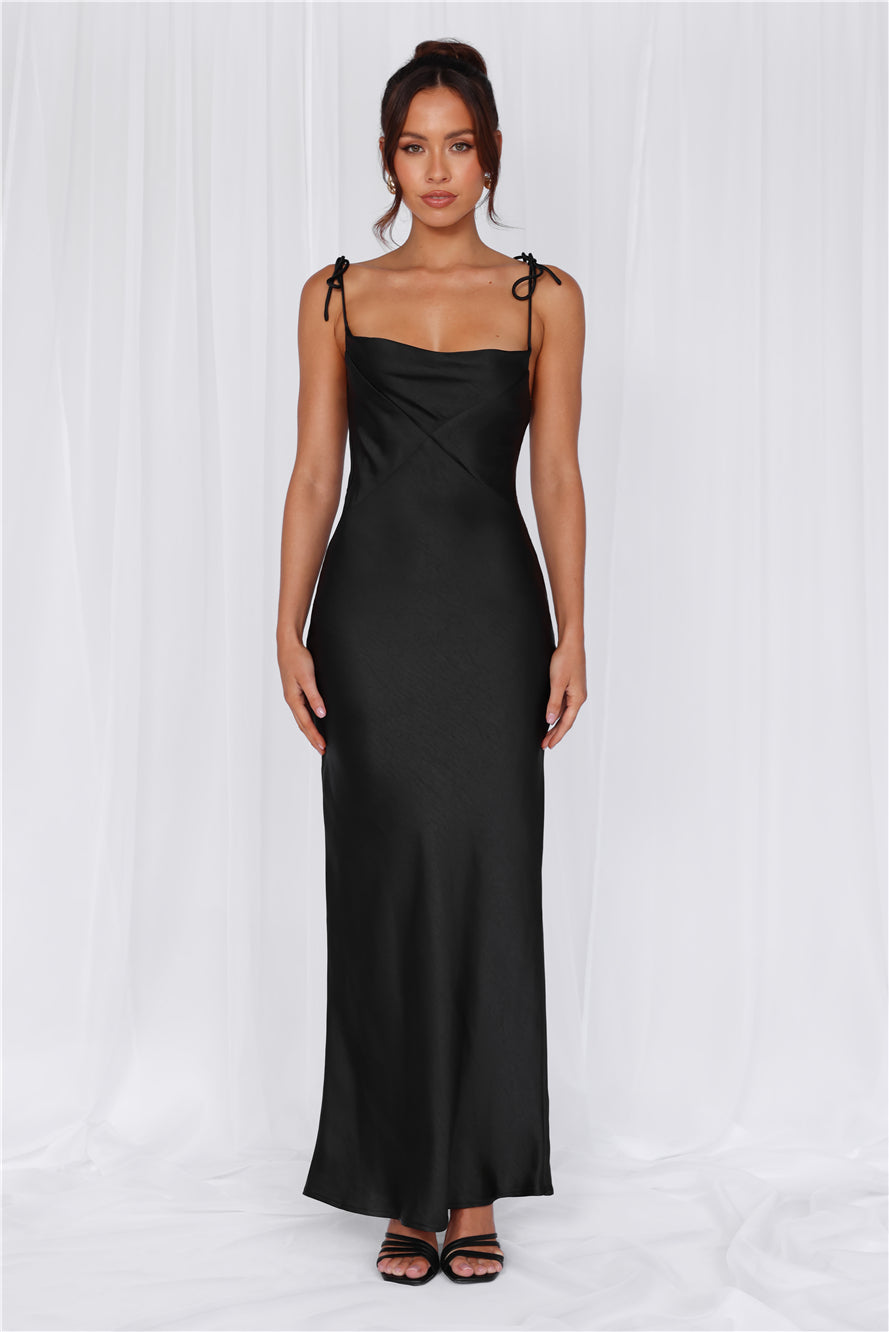 The Penelope Cowl Satin Maxi Dress Black