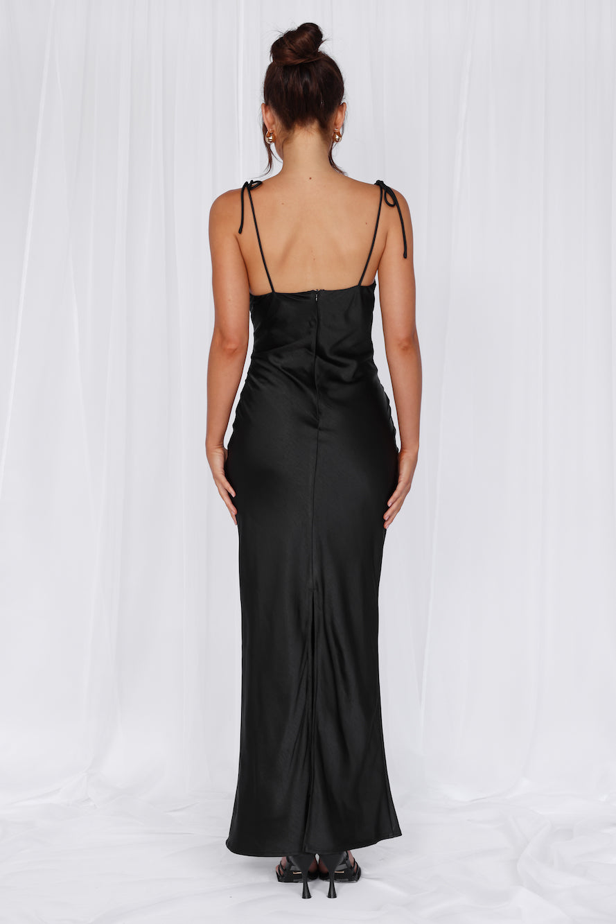 The Penelope Cowl Satin Maxi Dress Black