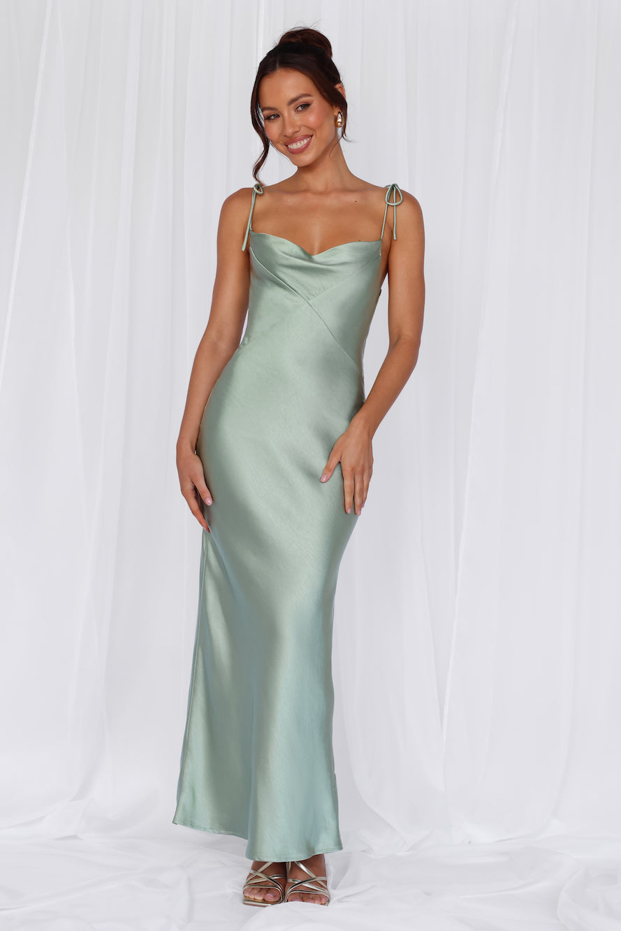 The Penelope Cowl Satin Maxi Dress Sage