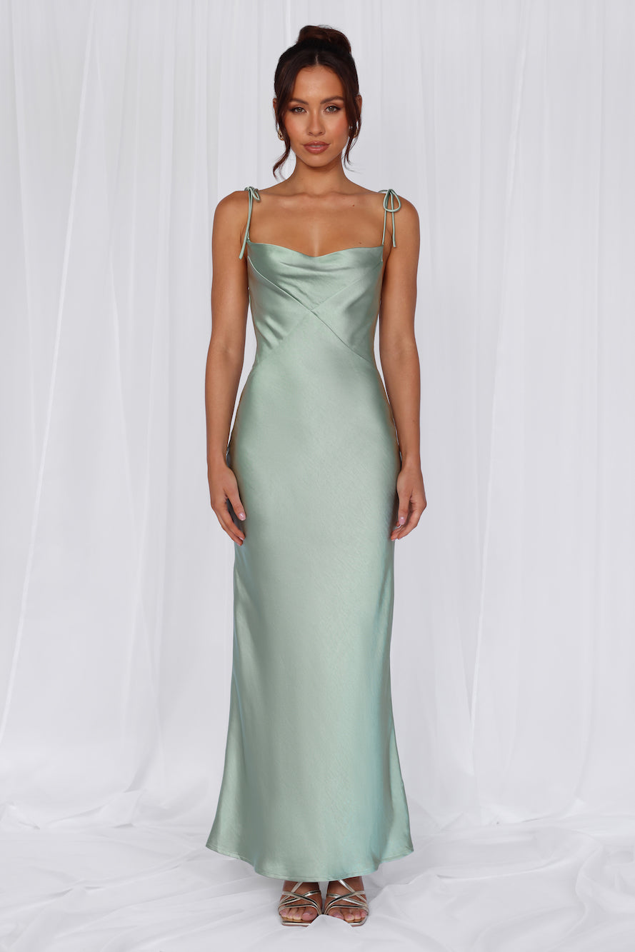 The Penelope Cowl Satin Maxi Dress Sage