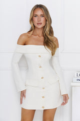 Between The Stars Off Shoulder Mini Dress Cream